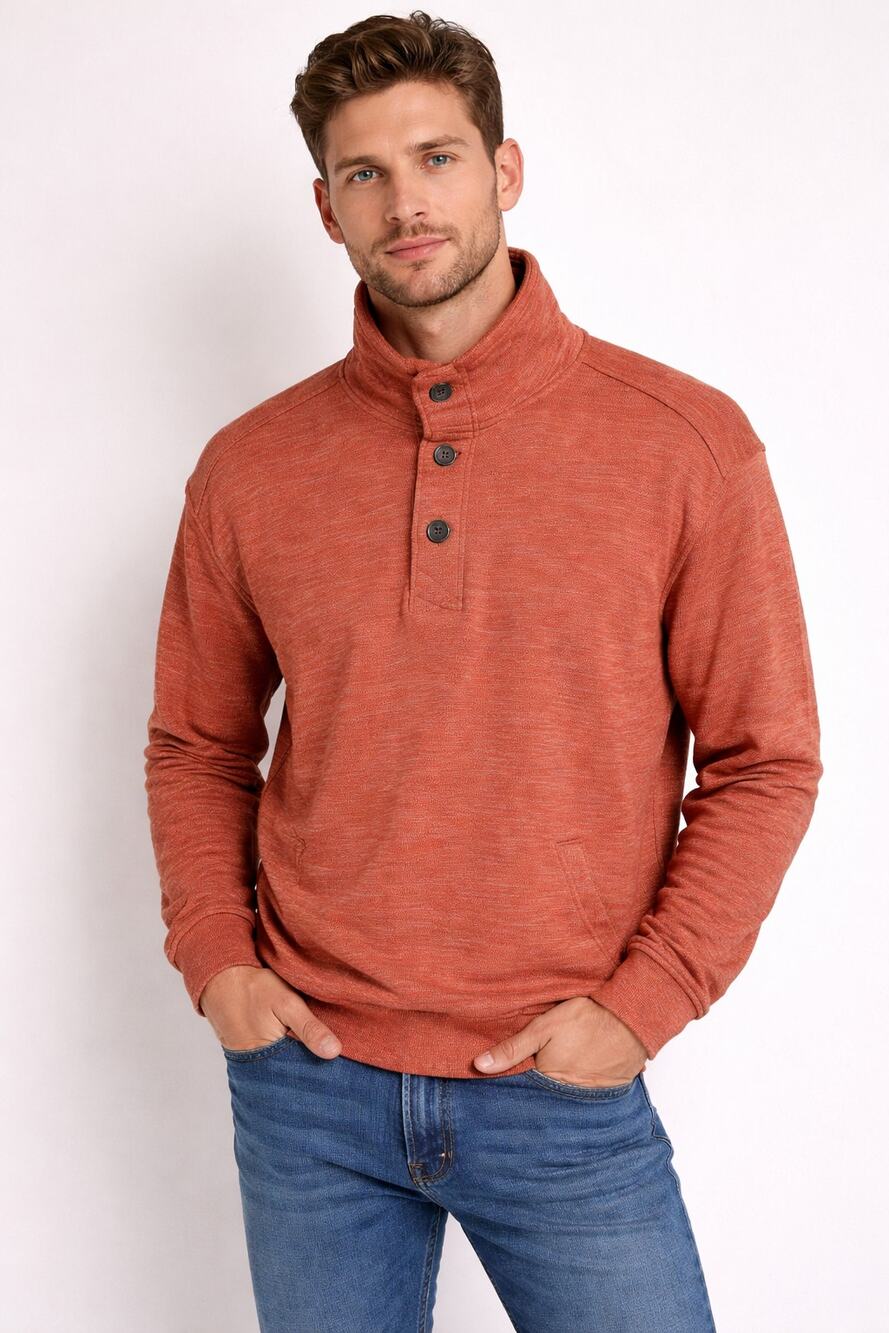 Bass Men’s Henley Pullover Sweatshirt Long Sleeve Faux Fur Trim Size XXL Orange